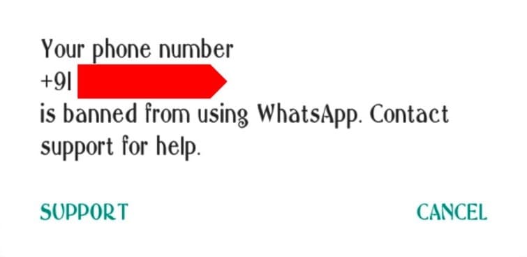 رسالة الدعم Whatsapp لفك الحظر