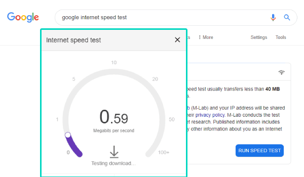 Outil de test de vitesse Internet de Google