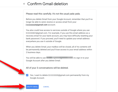 Confirmer la suppression d'un compte Gmail