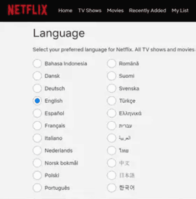 تغيير لغة شبكة Netflix
