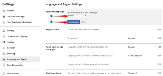 كيفية تغيير لغة استخدام حسابك فيسبوك
