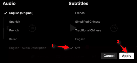 Désactiver les sous-titres dans Netflix sur l'application