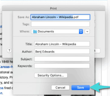 Enregistrer la page Web au format PDF dans Mozilla Firefox sur Mac