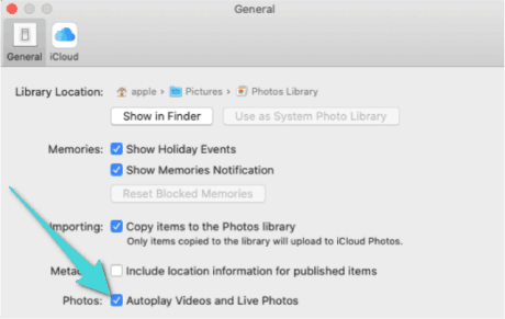 تعطيل التشغيل التلقائي للفيديوهات والصور الحية على mac