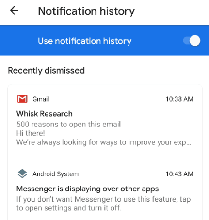 Activer le journal des notifications sur Android