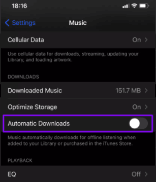 إيقاف التنزيل التلقائي في Apple Music على الايفون