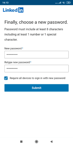 Définissez un nouveau mot de passe pour votre compte LinkedIn