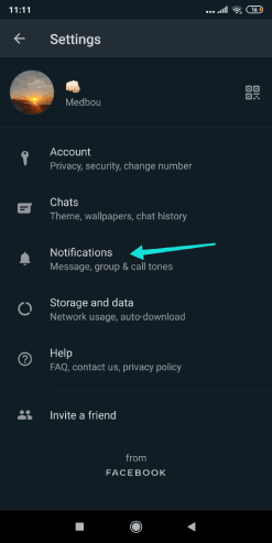 Paramètres de notification Whatsapp