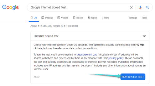 قياس سرعة الانترنت لدي عبر أداة جوجل