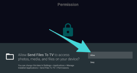 إعطاء صلاحيات التخزين لتطبيق Send files to TV