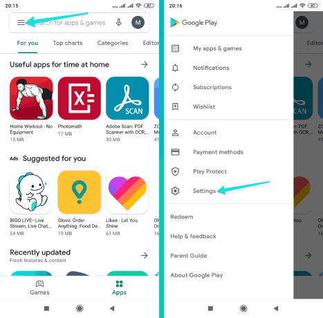 Entrez les paramètres de Google Play sur Android