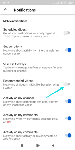 Désactiver les suggestions de vidéos YouTube sur Android