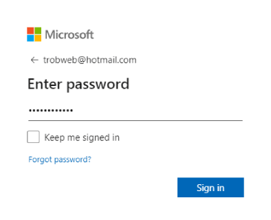 إدخال كلمة المرور لتسجيل الدخول إلى حساب Microsoft