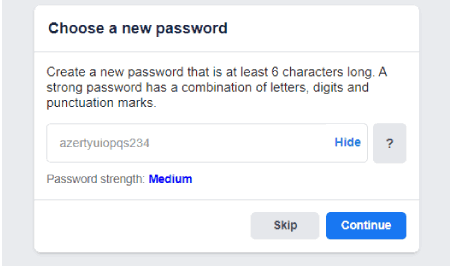 Définissez un nouveau mot de passe pour Facebook