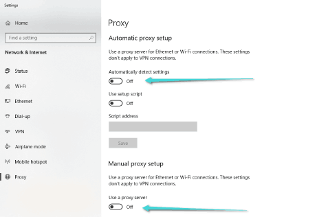 Désactiver les paramètres de proxy dans Windows 10