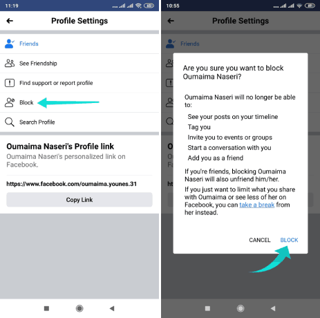 حظر شخص على تطبيق Facebook
