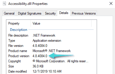 التحقق من إصدار NET Framework