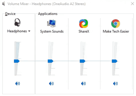 Niveaux sonores des programmes sur Windows 10