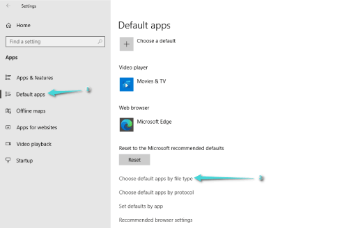 إعدادات البرامج الافتراضية لفتح الملفات على Windows 10