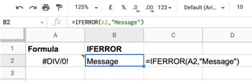 IFERROR(A2,"Message")=