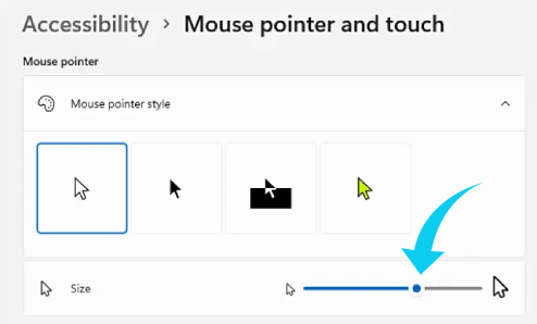 Modifier la taille du pointeur de la souris dans Windows 11