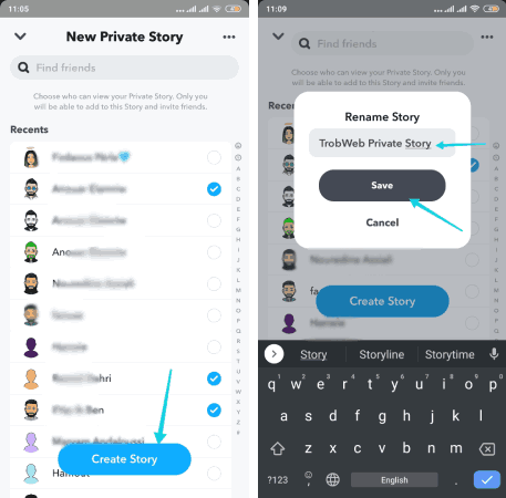Créer une histoire privée sur Snapchat