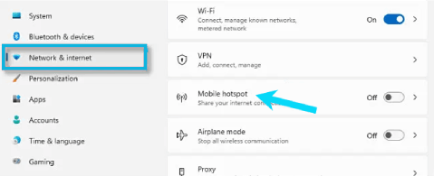 إعدادات نقطة اتصال Wi-Fi في ويندوز 11