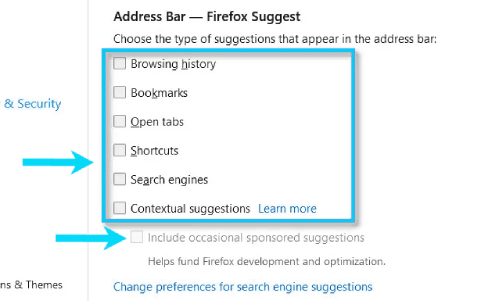 Masquer les suggestions de Firefox