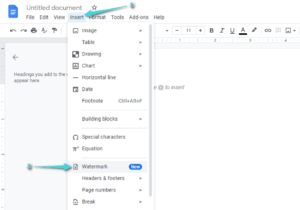 Insérer le filigrane dans un document Google Docs