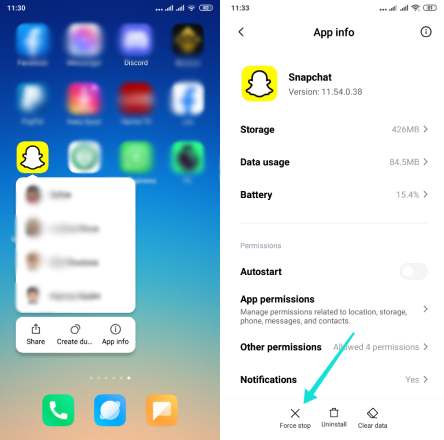 Forcer la fermeture de Snapchat