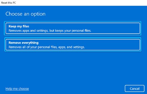 Options Réinitialiser les paramètres Windows 11