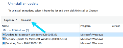 إلغاء تثبيت تحديث في Windows 11