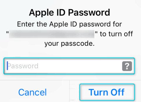 إدخال كلمة مرور Apple ID لتعطيل Passcode