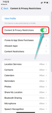 Désactiver les restrictions de contenu et de confidentialité sur iPhone