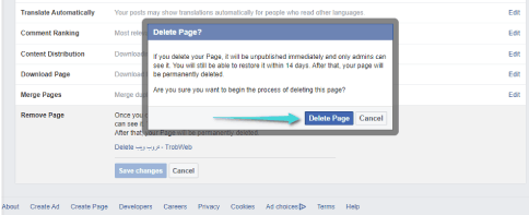 Supprimer une page Facebook via un site web
