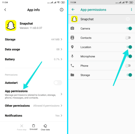 السماح لSnapchat من الوصول إلى موقعك الجغرافي