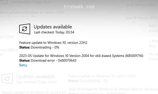 حل مشكلة خطأ 0x80070643 أثناء تحديث Windows 10
